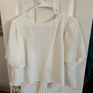 Club Monaco tie back flutter short sleeve white blouse